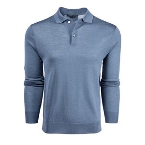Greyson Saratoga Merino Wool Long Sleeve Sweater Polo XL Light Blue Knit Shirt